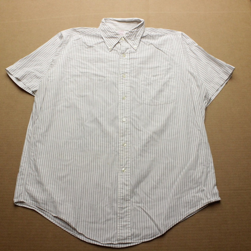 Vintage Brooks Brothers Button Down Shirt Mens 16 White Striped Short Sleeve USA